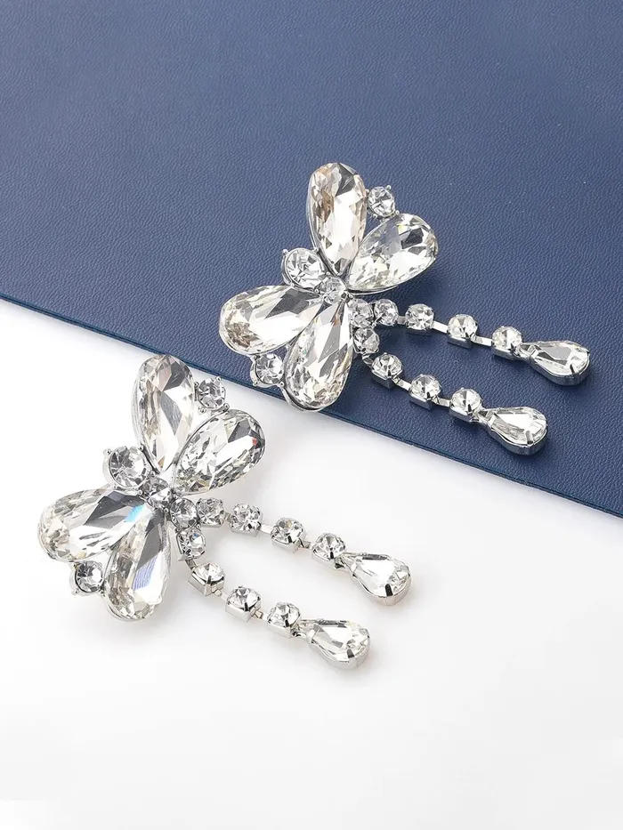Yellow Chimes Earrings For Women Silver Tone Sparkling Crystal Studded Butterfly Shape Drop Earrings For Women and Girls Yellow Chimes Necklaces