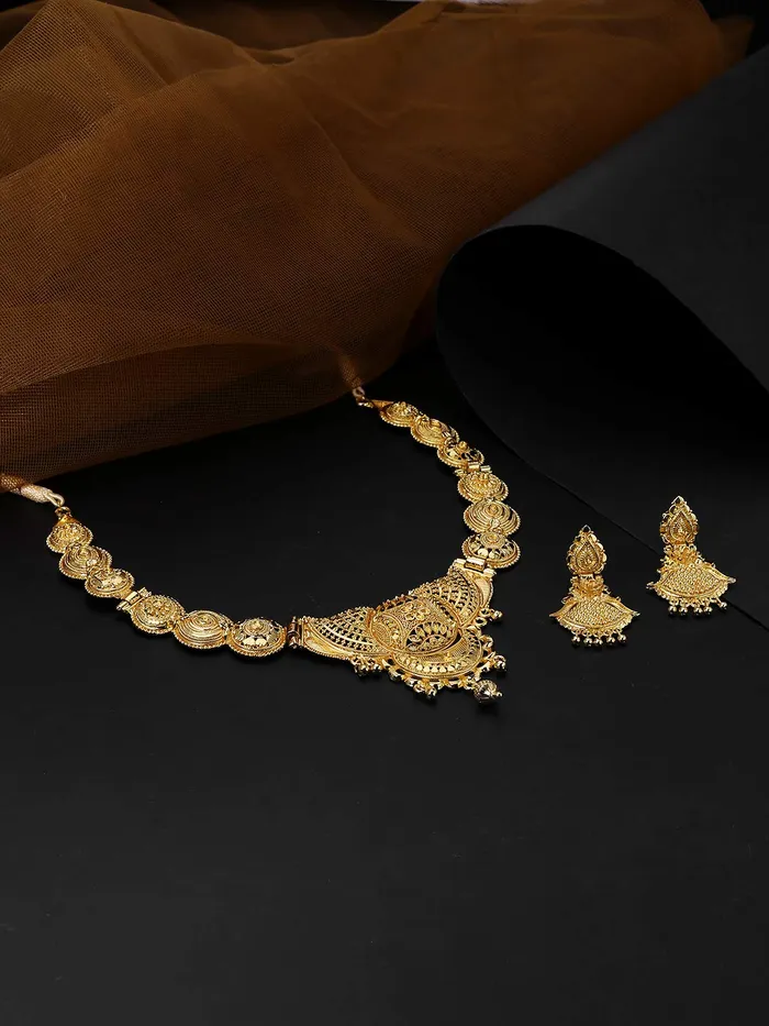 Yellow Chimes Yellow Chimes Ethnic One Gram Gold Designer Antique Golden Traditional Choker Necklace With Earrings Wedding Jewellery Set for Women Girls Necklaces