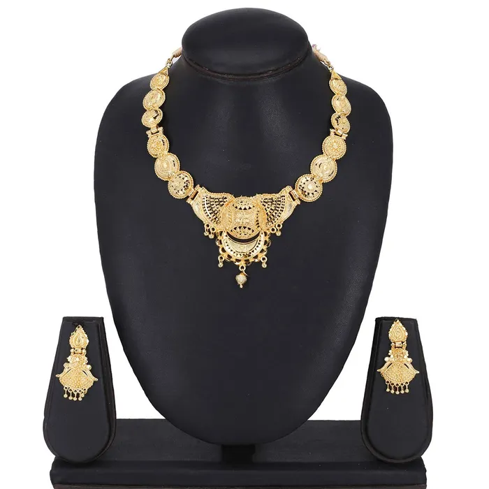 Yellow Chimes Yellow Chimes Ethnic One Gram Gold Designer Antique Golden Traditional Choker Necklace With Earrings Wedding Jewellery Set for Women Girls Necklaces