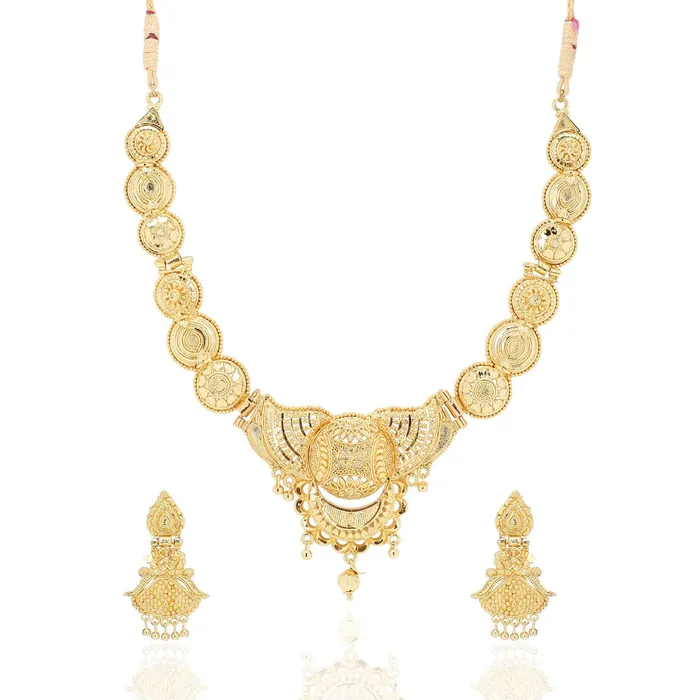 Yellow Chimes Yellow Chimes Ethnic One Gram Gold Designer Antique Golden Traditional Choker Necklace With Earrings Wedding Jewellery Set for Women Girls Necklaces