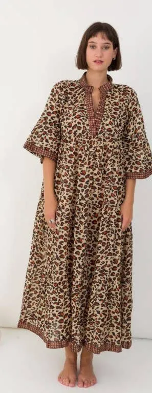 Earrings One Size Leopard Cotton Button Shirt Maxi Dress LOOWIE