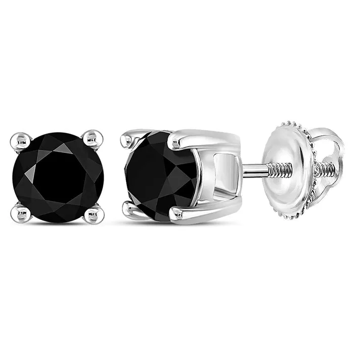 mayamila Earrings 10kt White Gold Unisex Round Black Color Enhanced Diamond Solitaire Stud Earrings 100 Cttw mayamila Earrings 10kt White Gold Unisex Round Black Color Enhanced Diamond Solitaire Stud Earrings 100 Cttw