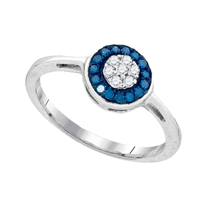 mayamila Rings 10kt White Gold Womens Round Blue Color Enhanced Diamond Cluster Ring 15 Cttw mayamila Rings 10kt White Gold Womens Round Blue Color Enhanced Diamond Cluster Ring 15 Cttw