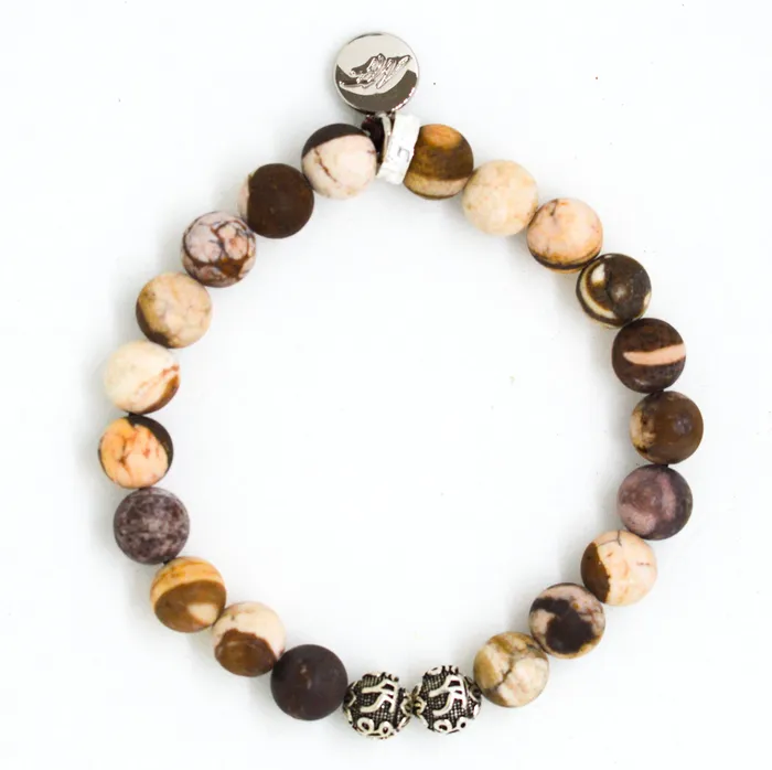 MF Bracelets Australian Zebra Matte Silver Bead Bracelet 8 MM