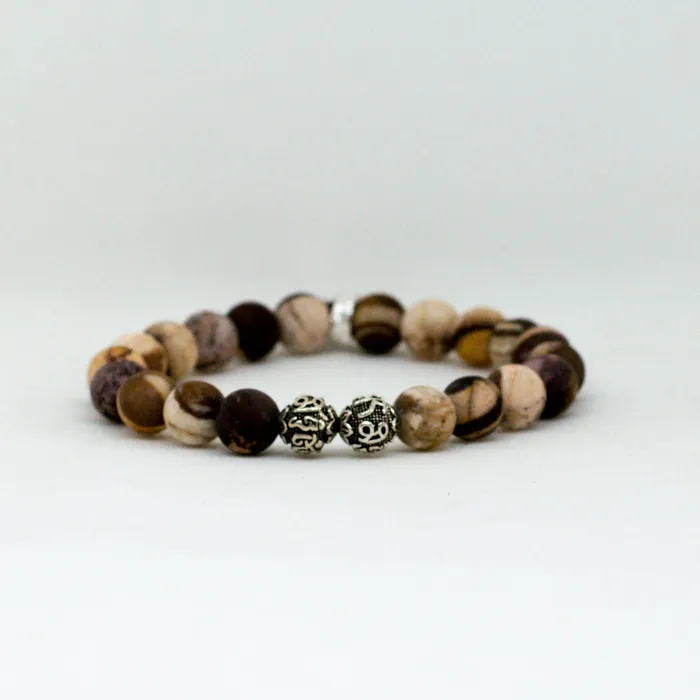 MF Bracelets Australian Zebra Matte Silver Bead Bracelet 8 MM