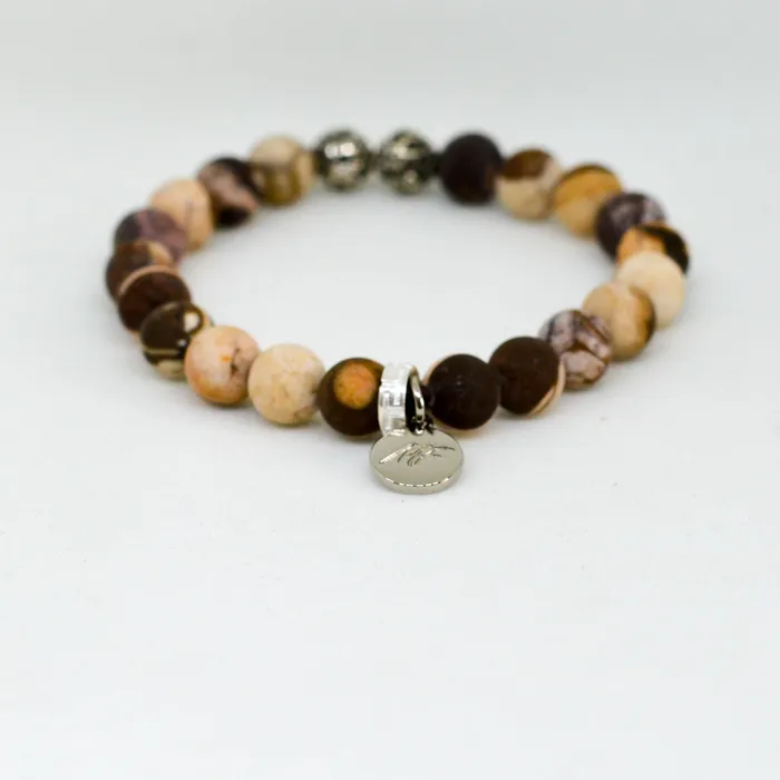 MF Bracelets Australian Zebra Matte Silver Bead Bracelet 8 MM