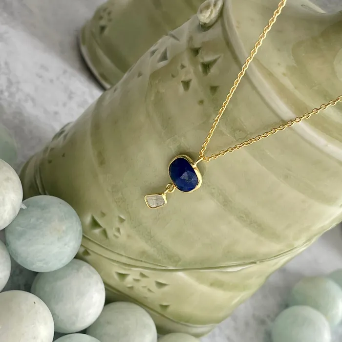 Necklaces HeidiJHale Designs Vermeil 14K Gold over Sterling Lapis and Diamond Slice Necklace 1719 Necklaces HeidiJHale Designs Vermeil 14K Gold over Sterling Lapis and Diamond Slice Necklace 1719