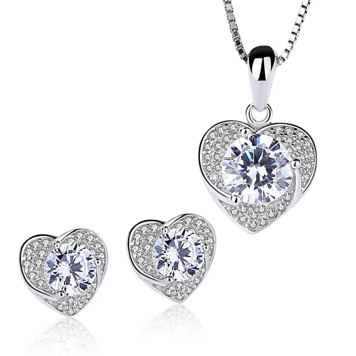 Necklaces White Zircon Solitaire Royal Heart Necklace Set Mystic Flavia Necklaces White Zircon Solitaire Royal Heart Necklace Set Mystic Flavia