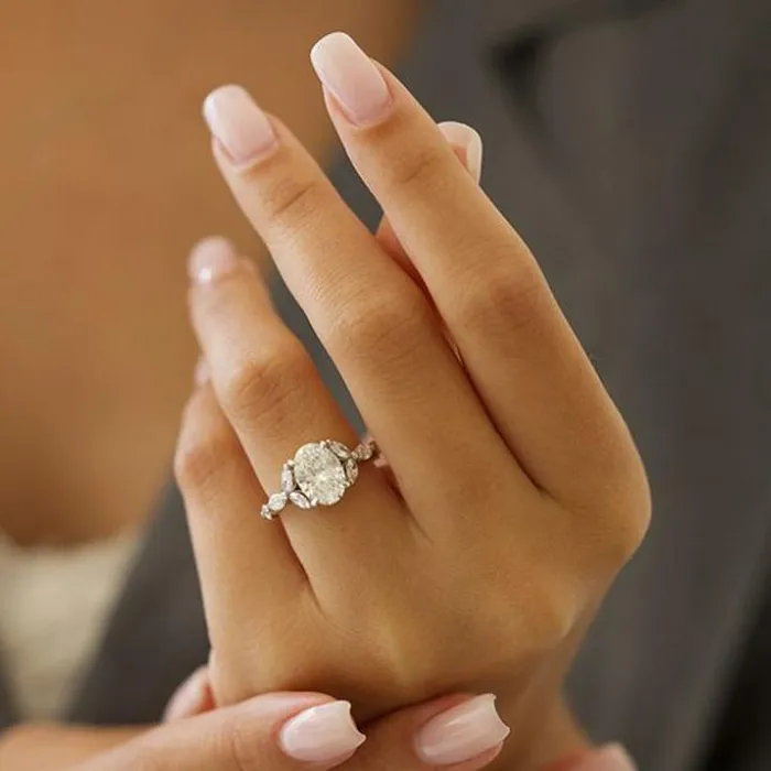Rings Oval Cut Engagement Ring With Marquise Side Stones Shineofidamond
