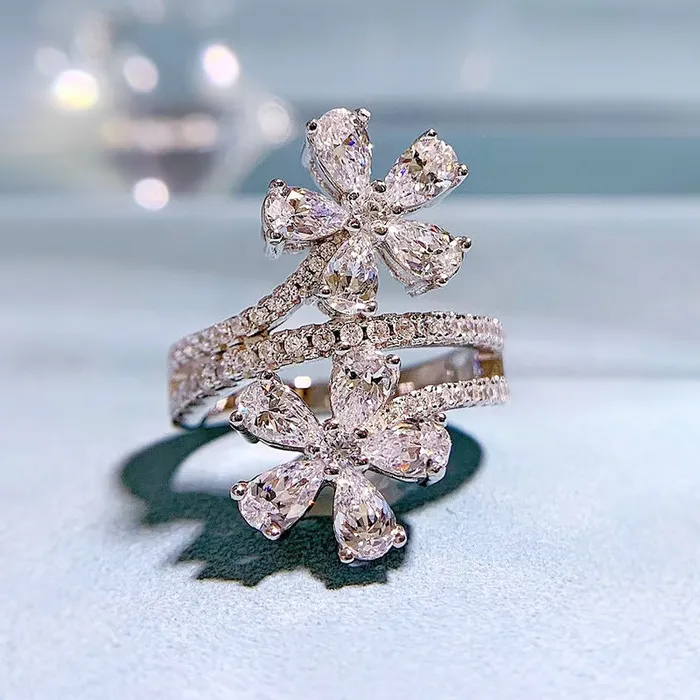 Rings Shineofdiamond Beautiful Flower Petal Pear Cut Engagement Ring in Sterling Silver Rings Shineofdiamond Beautiful Flower Petal Pear Cut Engagement Ring in Sterling Silver