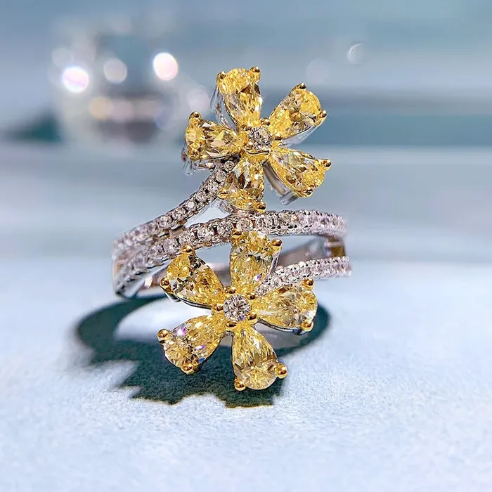 Rings Shineofdiamond Beautiful Flower Petal Pear Cut Engagement Ring in Sterling Silver Rings Shineofdiamond Beautiful Flower Petal Pear Cut Engagement Ring in Sterling Silver