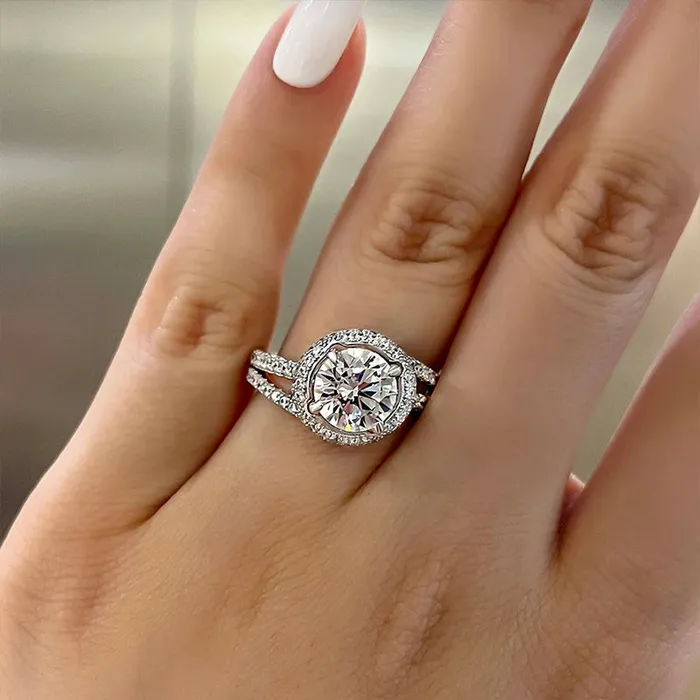 Rings Shineofdiamond Unique Halo Insert Design Sterling Silver Bridal Set