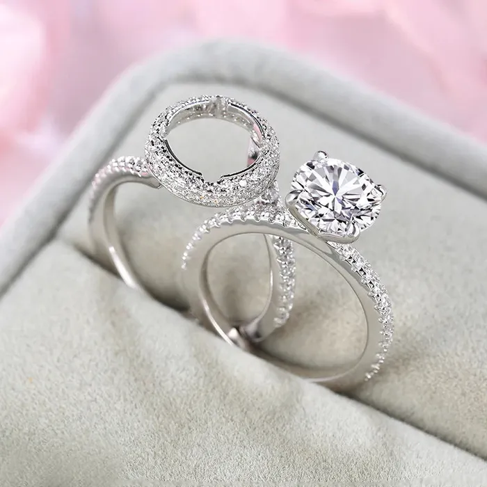 Rings Shineofdiamond Unique Halo Insert Design Sterling Silver Bridal Set