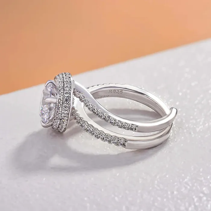 Rings Shineofdiamond Unique Halo Insert Design Sterling Silver Bridal Set