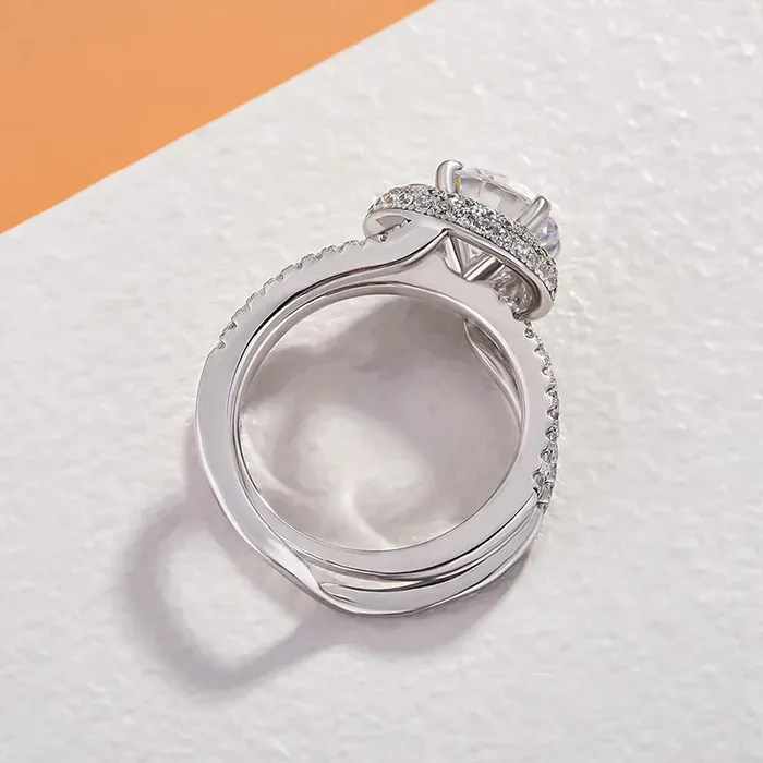 Rings Shineofdiamond Unique Halo Insert Design Sterling Silver Bridal Set
