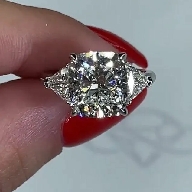 Rings Three Stone Cushion Cut 4 Prong Engagement Ring Shineofdiamond
