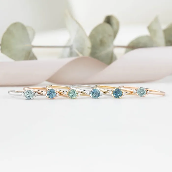 Sofia Ring 4mm 030ct Blue Green Montana Sapphire 14K Yellow Gold Envero Jewelry Rings