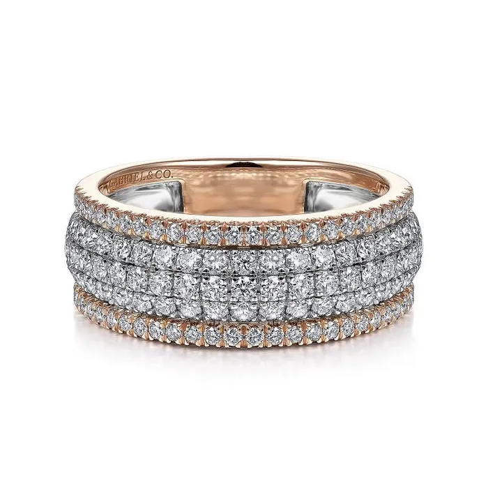 14K WhiteRose Gold Pave Diamond Wide Band Ring GABRIEL CO Rings