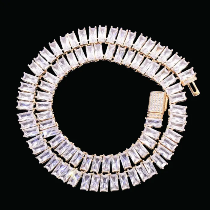 BAGUETTE Necklaces 9MM Baguette Link Iced Out Diamond Necklace Chain