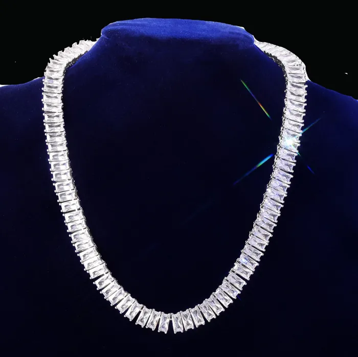 BAGUETTE Necklaces 9MM Baguette Link Iced Out Diamond Necklace Chain
