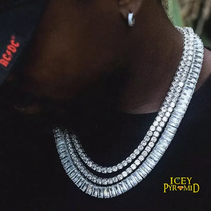 BAGUETTE Necklaces 9MM Baguette Link Iced Out Diamond Necklace Chain