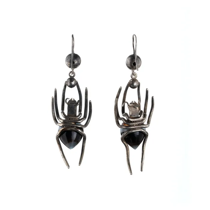 Bell Bird Antiques Earrings Victorian Banded Agate Spider Earrings