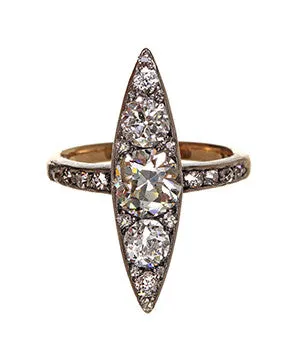 Bell Bird Antiques Rings Edwardian Navette Cluster Diamond Ring
