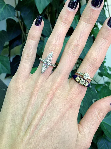 Bell Bird Antiques Rings Edwardian Navette Cluster Diamond Ring