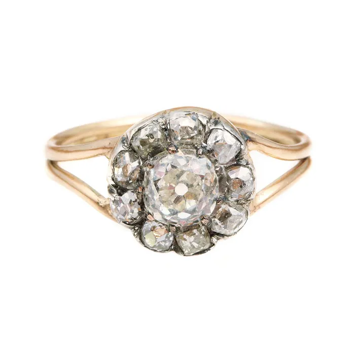 Bell Bird Antiques Rings Victorian Old Mine Cut Diamond Cluster Ring