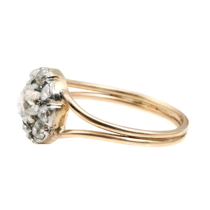 Bell Bird Antiques Rings Victorian Old Mine Cut Diamond Cluster Ring
