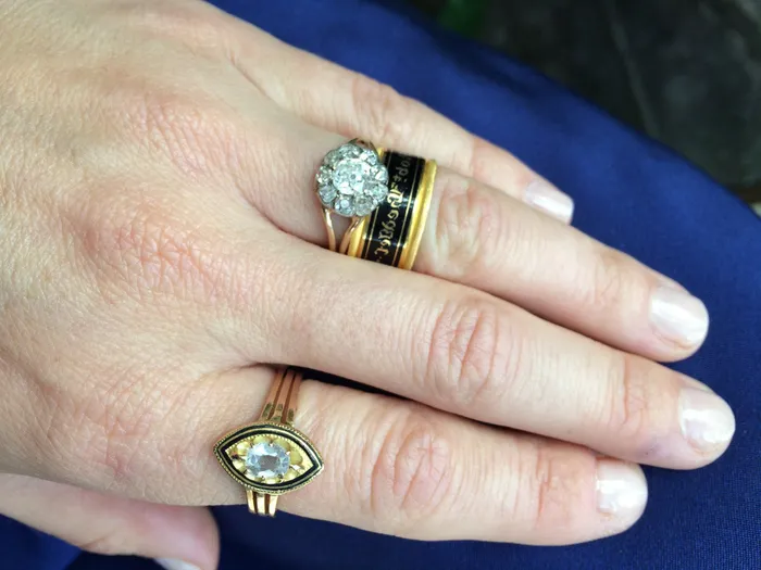 Bell Bird Antiques Rings Victorian Old Mine Cut Diamond Cluster Ring
