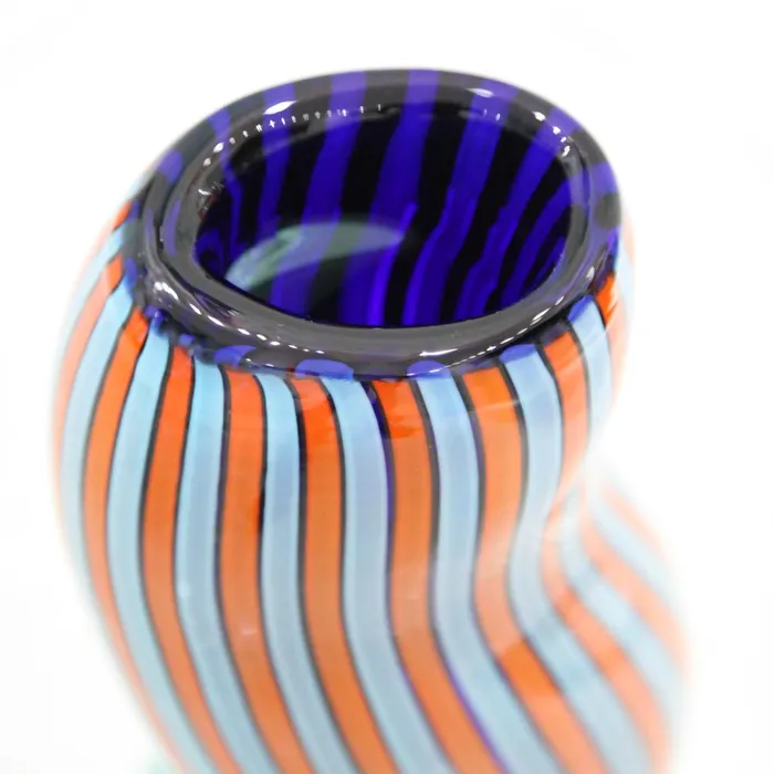 Blue and red stripes Vase Murano blown glass Don Romano Rings Blue and red stripes Vase Murano blown glass Don Romano Rings