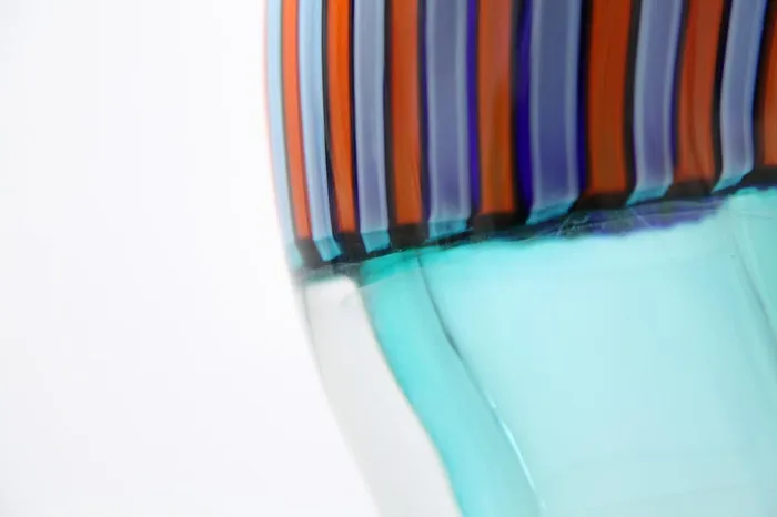 Blue and red stripes Vase Murano blown glass Don Romano Rings Blue and red stripes Vase Murano blown glass Don Romano Rings