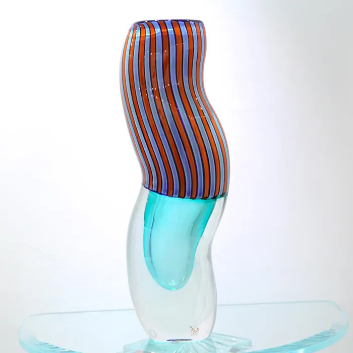 Blue and red stripes Vase Murano blown glass Don Romano Rings Blue and red stripes Vase Murano blown glass Don Romano Rings