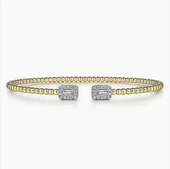 Bracelets 14K Yellow Gold Bujukan Open Cuff Bracelet with Diamond Baguettes GABRIEL CO Bracelets 14K Yellow Gold Bujukan Open Cuff Bracelet with Diamond Baguettes GABRIEL CO