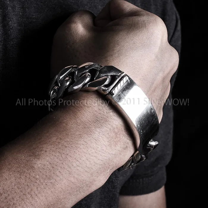 Bracelets silverwow Mens Silver 20mm Identity ID Bracelet
