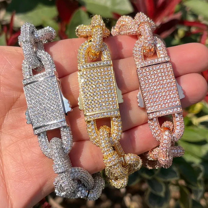 Cuban Box Link Bracelets 11MM Cuban Box Link Iced Out Diamond Bracelet