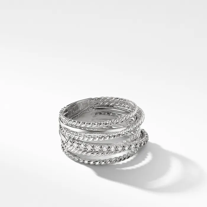 David Yurman Rings Crossover Ring in Sterling Silver with Diamonds 12mm