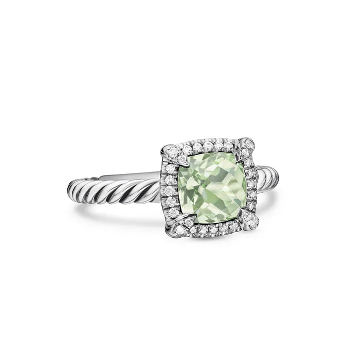 David Yurman Rings Petite Chatelaine Pav Bezel Ring in Sterling Silver with Prasiolite and Diamonds 7mm David Yurman Rings Petite Chatelaine Pav Bezel Ring in Sterling Silver with Prasiolite and Diamonds 7mm