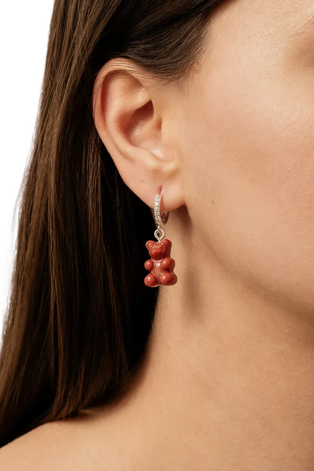 Earrings Crystal Haze Jewelry Nostalgia Bear Hoop Silver plated Toffee