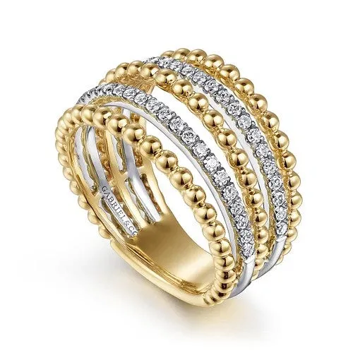 GABRIEL CO Rings 14K Yellow Gold Multi Row Bujukan Beads and Diamond Easy Stackable Ring GABRIEL CO Rings 14K Yellow Gold Multi Row Bujukan Beads and Diamond Easy Stackable Ring