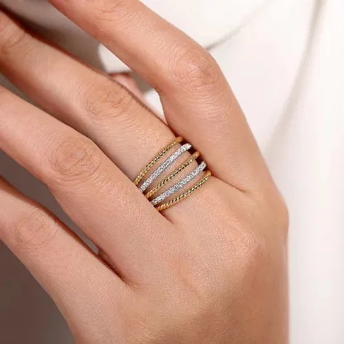 GABRIEL CO Rings 14K Yellow Gold Multi Row Bujukan Beads and Diamond Easy Stackable Ring GABRIEL CO Rings 14K Yellow Gold Multi Row Bujukan Beads and Diamond Easy Stackable Ring
