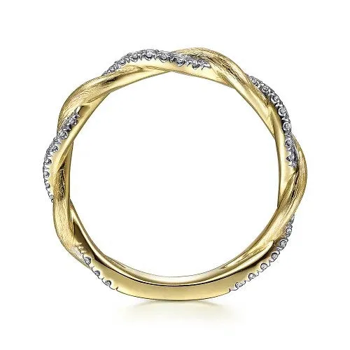 GABRIEL CO Rings 14K Yellow Gold Twisted Diamond Stackable Ring