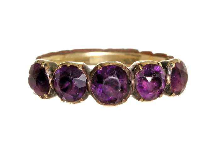 Georgian Era Purple Paste Gold HalfHoop Band Ring Bell Bird Antiques Rings