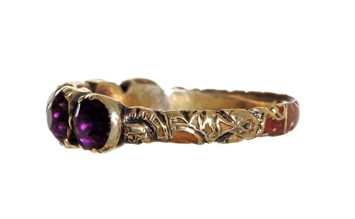 Georgian Era Purple Paste Gold HalfHoop Band Ring Bell Bird Antiques Rings