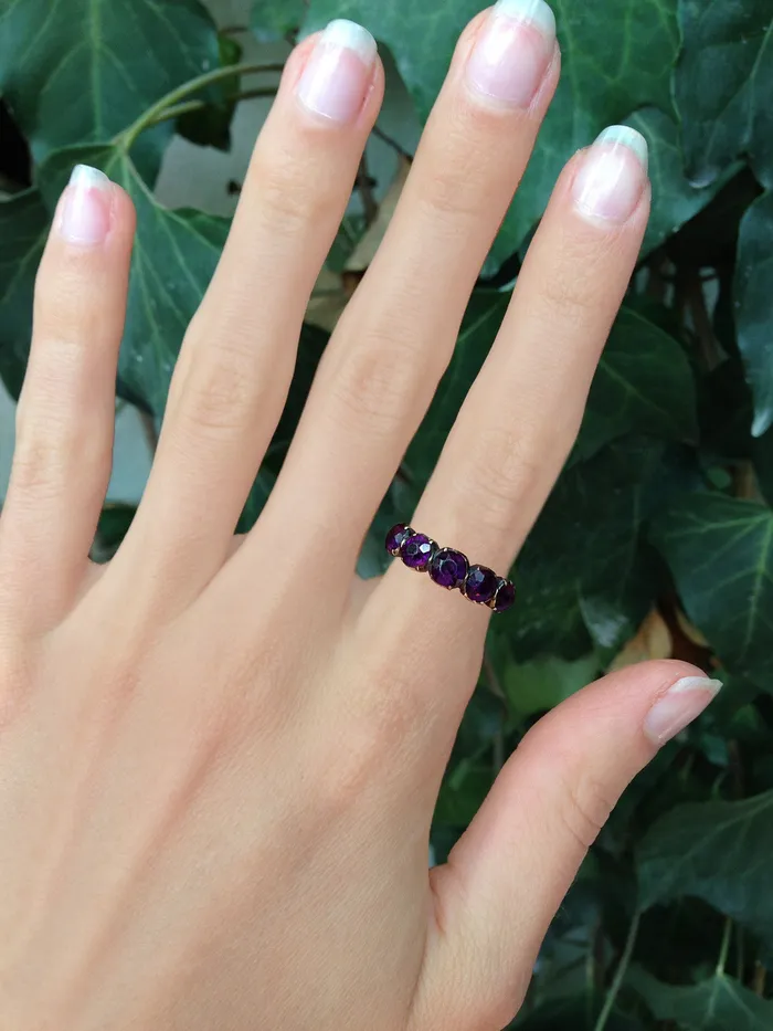 Georgian Era Purple Paste Gold HalfHoop Band Ring Bell Bird Antiques Rings