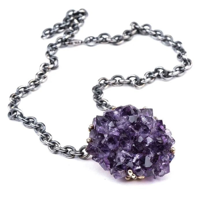 Giardinoblu Druzy Necklace with Top Quality Amethyst Unique Piece Necklaces
