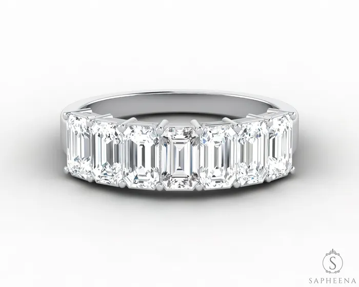 Ivy 20 Ct Emerald Cut Moissanite Half Eternity Wedding Band Sapheena Jewelry Rings