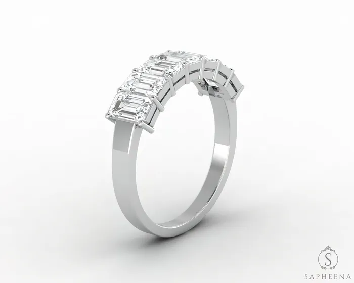 Ivy 20 Ct Emerald Cut Moissanite Half Eternity Wedding Band Sapheena Jewelry Rings