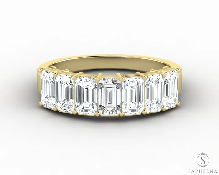 Ivy 20 Ct Emerald Cut Moissanite Half Eternity Wedding Band Sapheena Jewelry Rings
